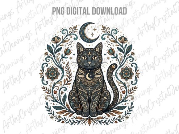 Download Celestial Floral Mystic Cat Animal PNG - Celestial Collection