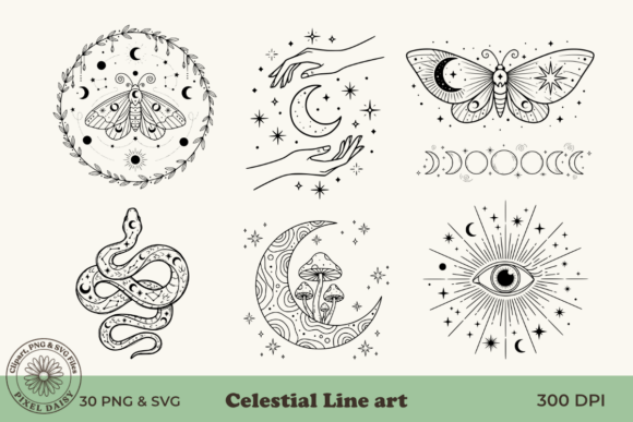Download Celestial Line Art Bundle - Celestial Collection